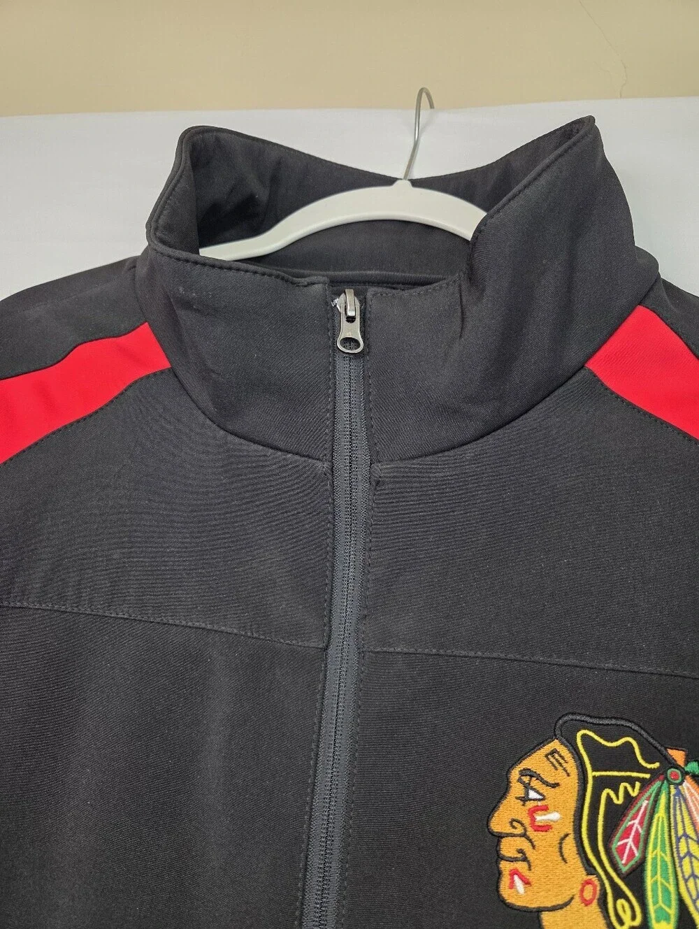 NHL Chicago Blackhawks Full Zip Track Jacket Black Red Fleece Lined XL